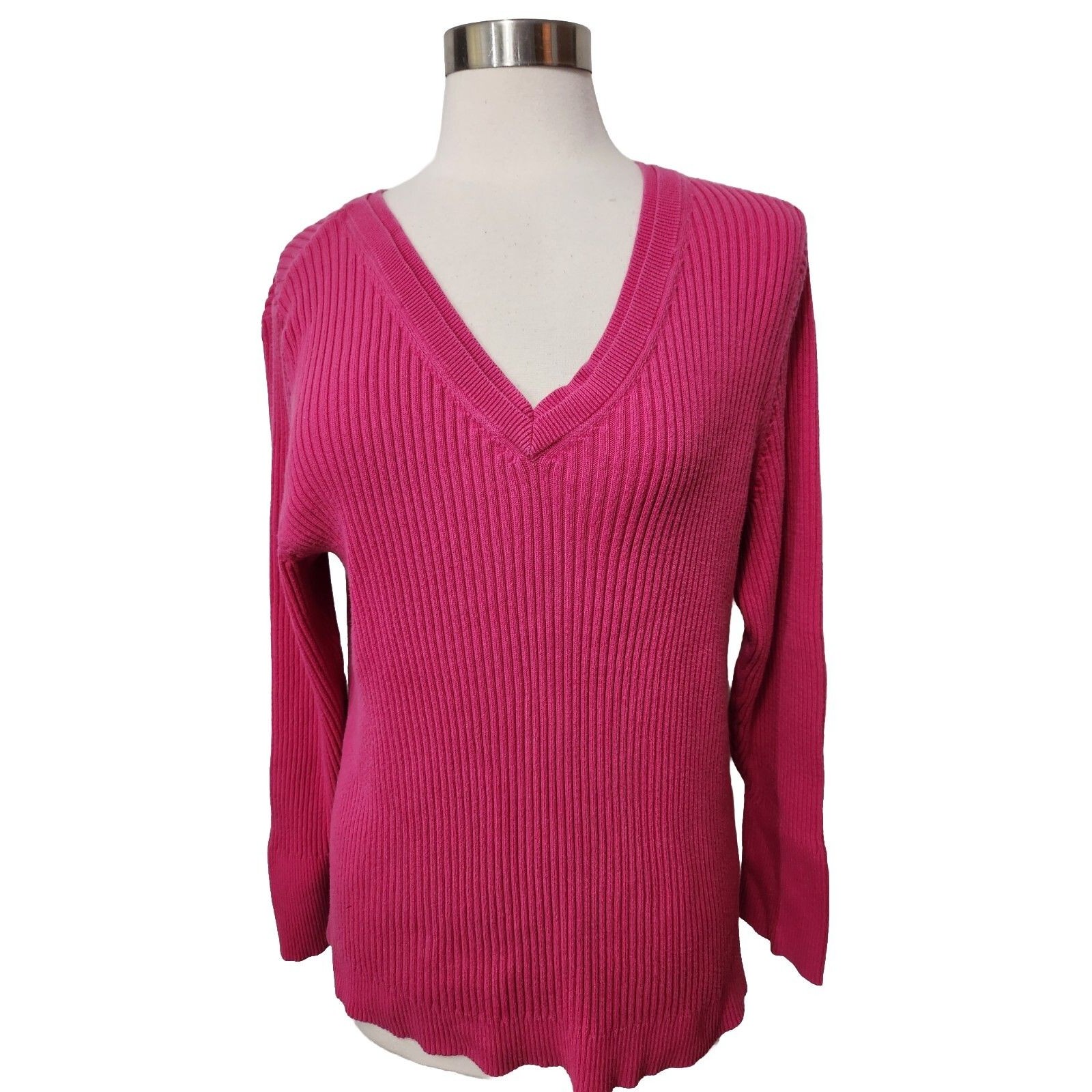 Fashion Bug Womens Pink Sweater V-Neck Long Sleeve Ribbed Knit Plus Size 2x